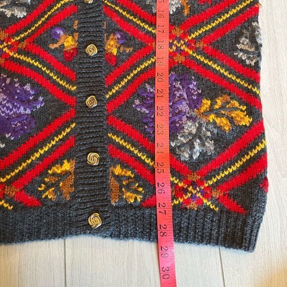 Vintage wool blend oversized knit cardigan plaid floral textured - Picture 13 of 13